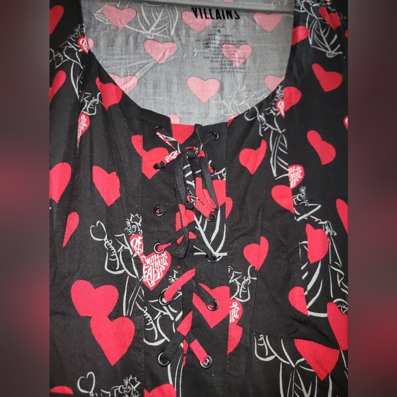 SALE Disney Villains Queen of Hearts Black Lace-Up Skater Dress - Picture 6 of 7
